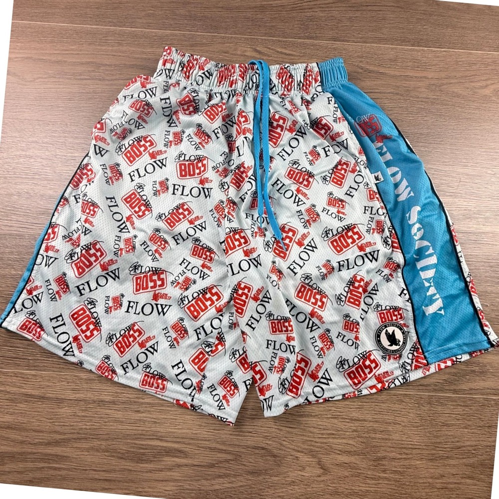 Flow Society Boys XL Mesh Athletic Shorts Blue Red Boss Flow Lacrosse Basketball